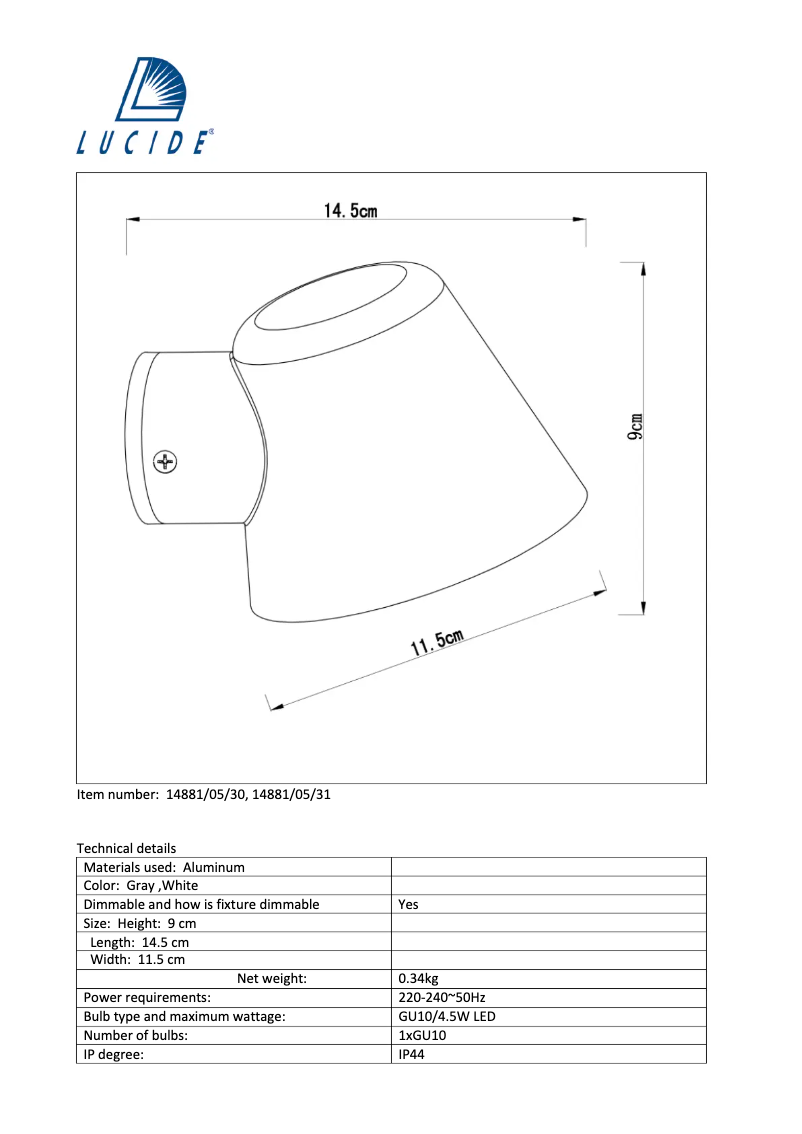 Page n°1 - Manuel utilisateur Lucide Dingo 14881/05/31