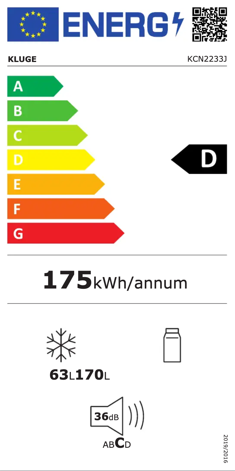 Page n°1 - Label énergétique Kluge KCN2233J