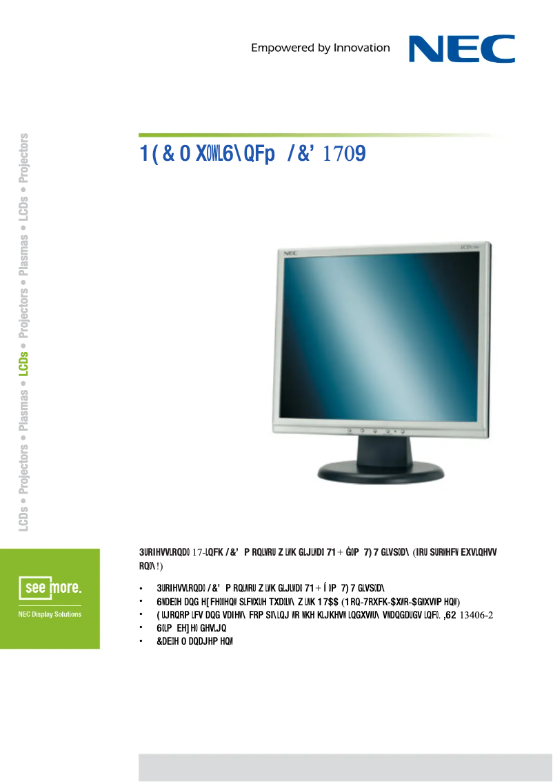 Imagen de la primera página del manual del dispositivo MultiSync LCD170V