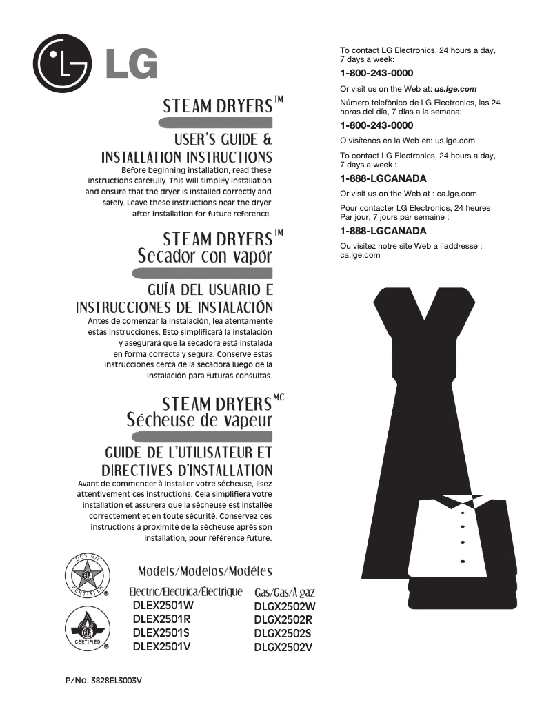 Page 1 de la notice Manuel utilisateur LG DLEX2501S