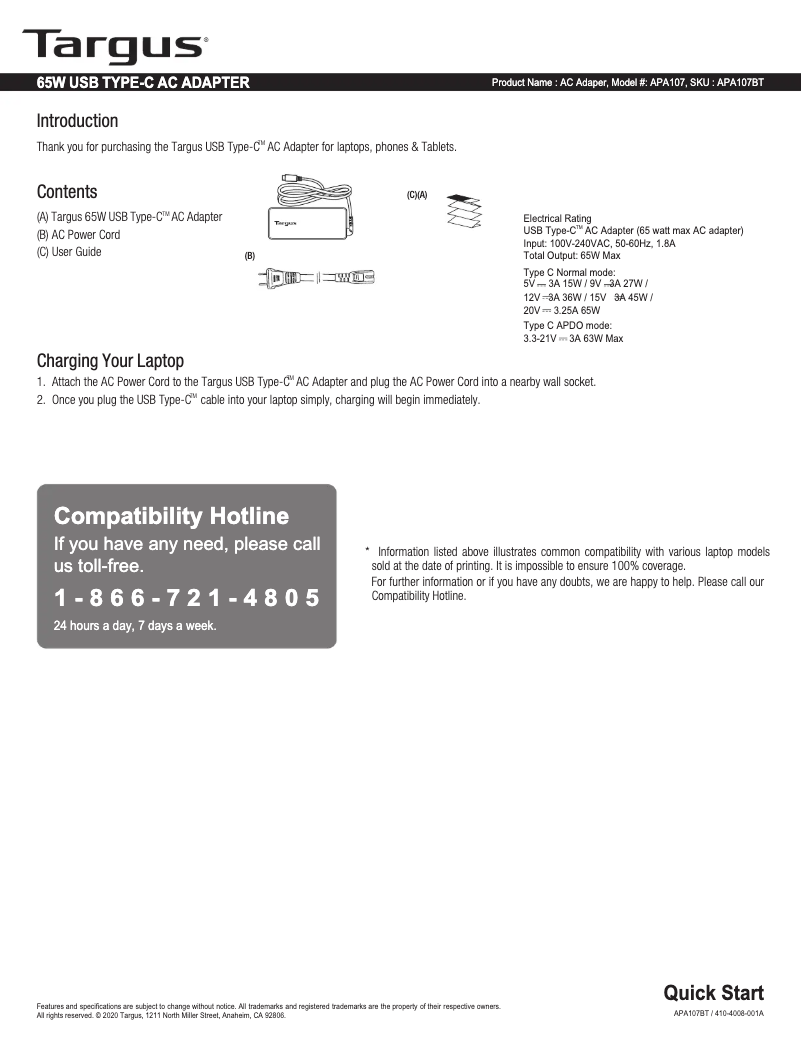 First page image of the manual for APA107BT