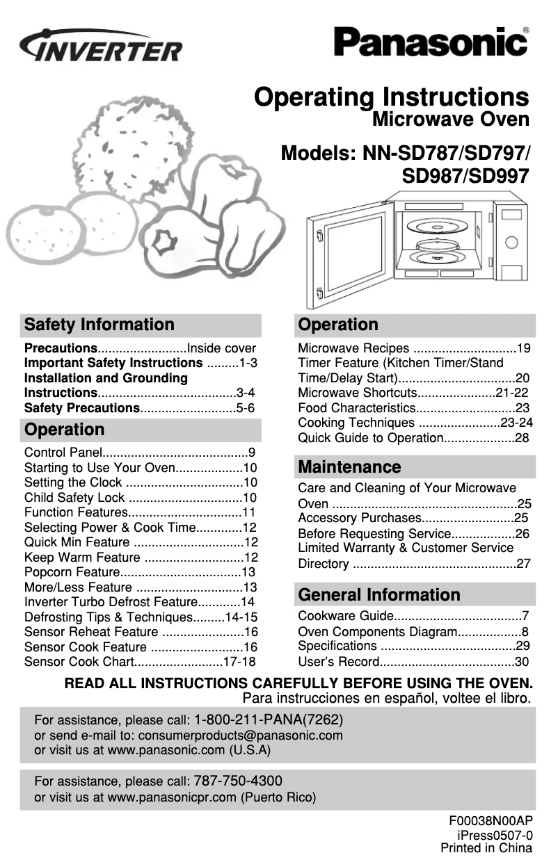Page 1 de la notice Manuel utilisateur Panasonic NN-SD997