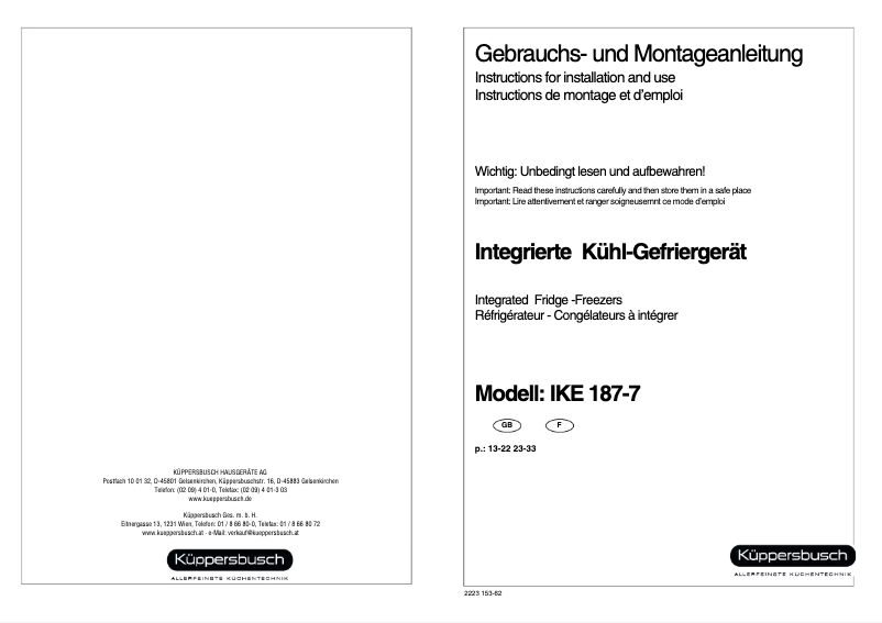 Page 1 de la notice Manuel utilisateur Küppersbusch IKE 187-7