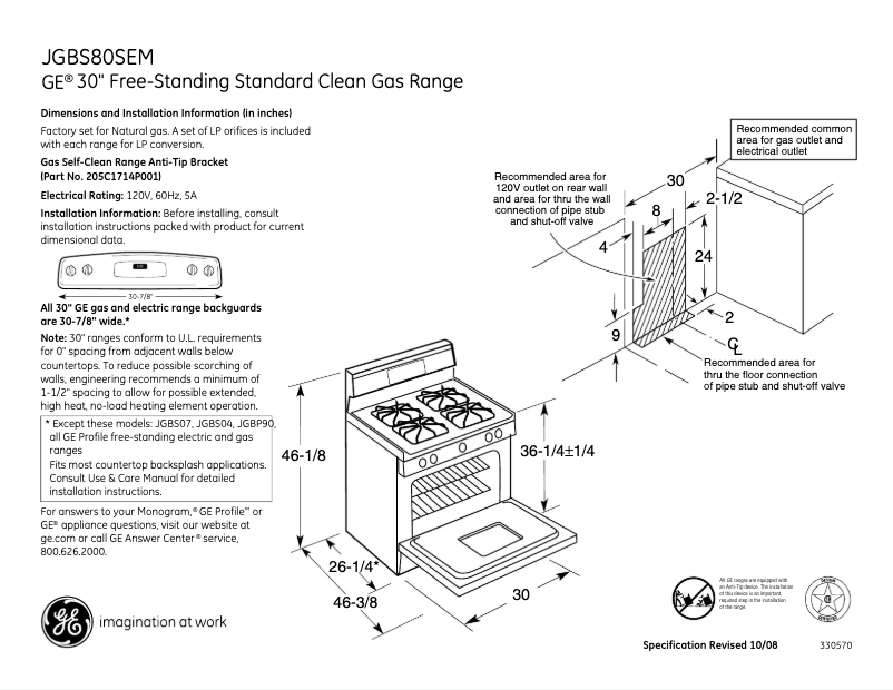 Page n°1 - Fiche technique GE JGBS80SEMSS