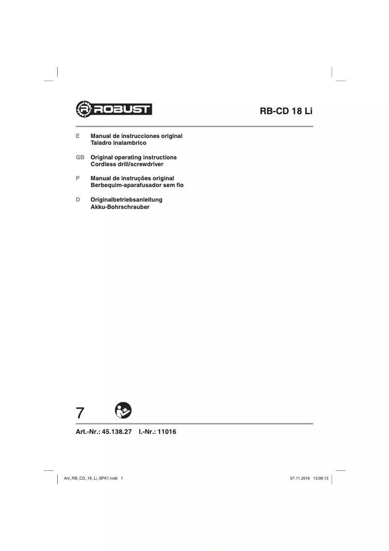 Page 1 de la notice Manuel utilisateur Robust RB-CD 18 Li