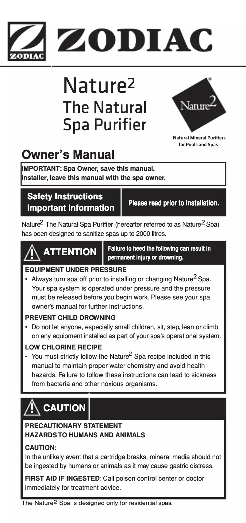 Page 1 de la notice Manuel utilisateur Zodiac Nature2