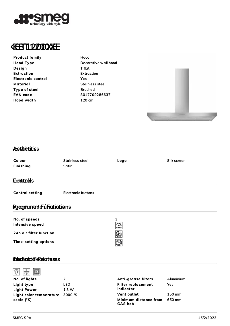 Page 1 de la notice Brochure Smeg KBT1200XE