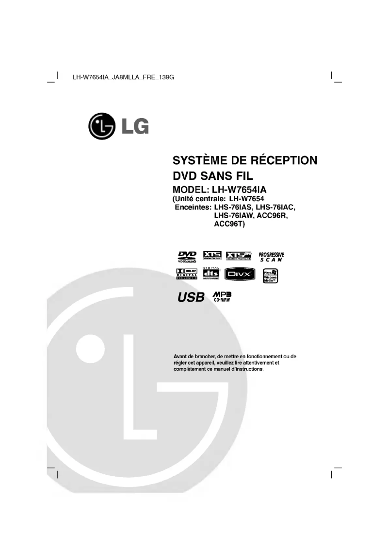 Page 1 de la notice Manuel utilisateur LG LH-W7654IA