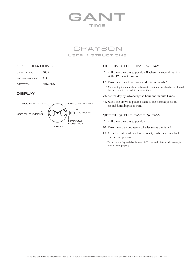 Page n°1 - Manuel utilisateur Gant Grayson 7032