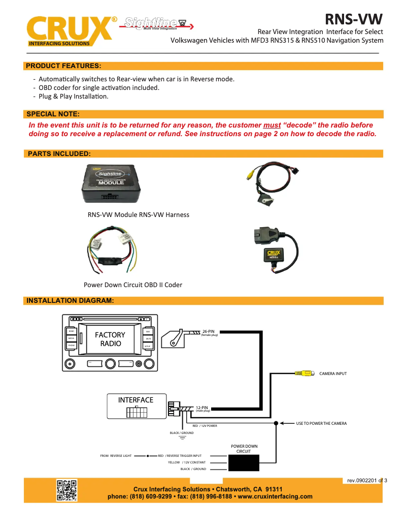 Página 1 del manual Manual de usuario CRUX RNS-VW