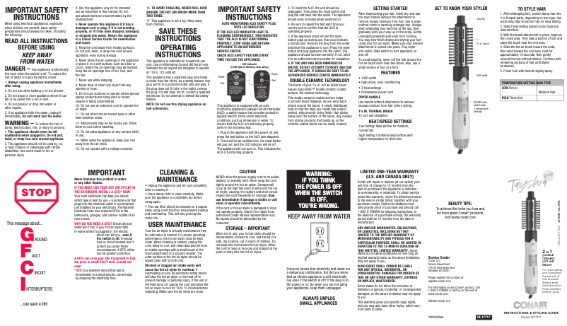 Page 1 de la notice Manuel utilisateur Conair BC171TR