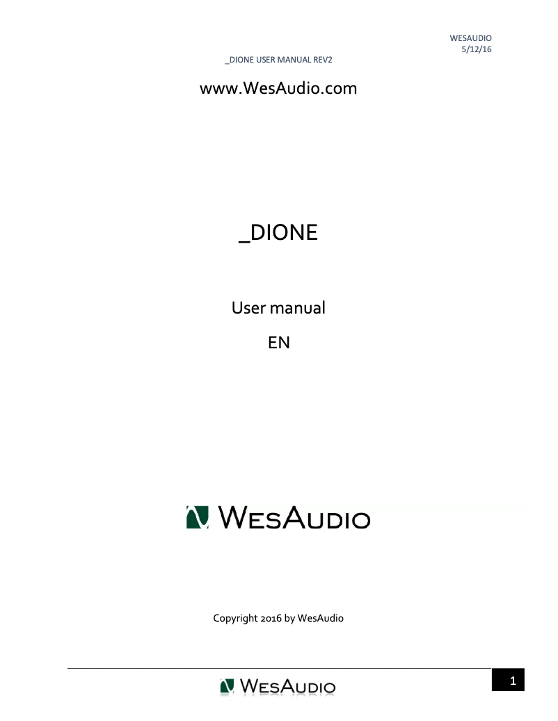 Page 1 de la notice Manuel utilisateur WES Audio Dione