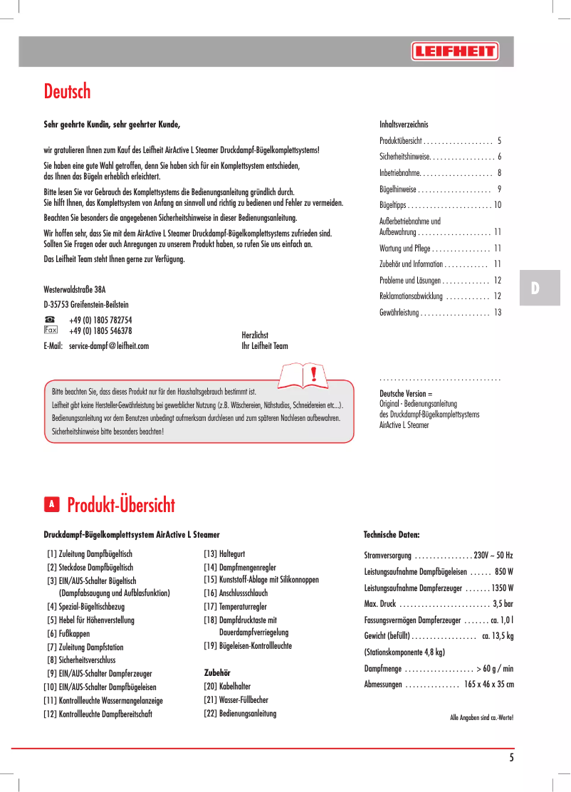 Page 1 de la notice Manuel utilisateur Leifheit Air Active L