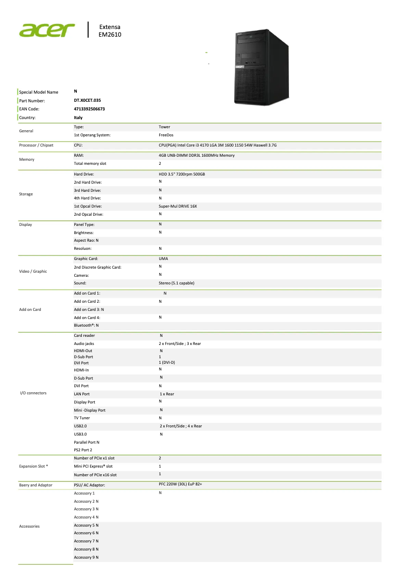 Page 1 de la notice Manuel utilisateur Acer Extensa M2610