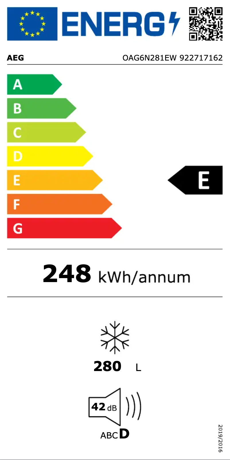 Page n°1 - Label énergétique AEG OAG6N281EW
