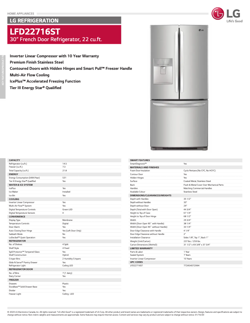 Página 1 del manual Ficha técnica LG LFD22716ST