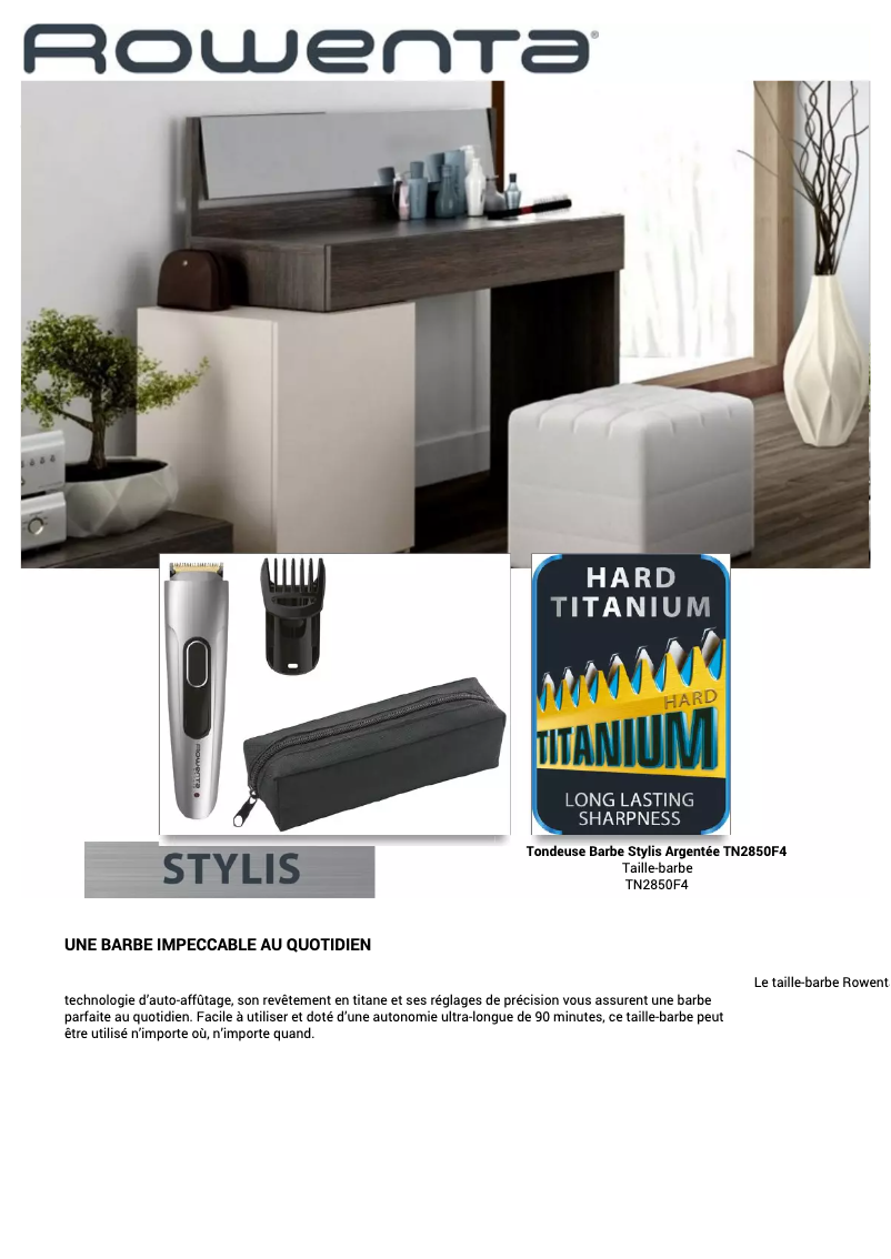 Page n°1 - Manuel utilisateur Rowenta Stylis TN2850
