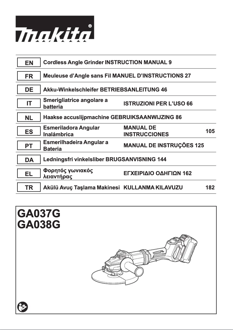Page 1 de la notice Manuel utilisateur Makita GA038GZ07