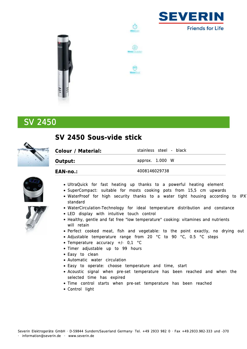 Page n°1 - Fiche technique Severin SV 2450