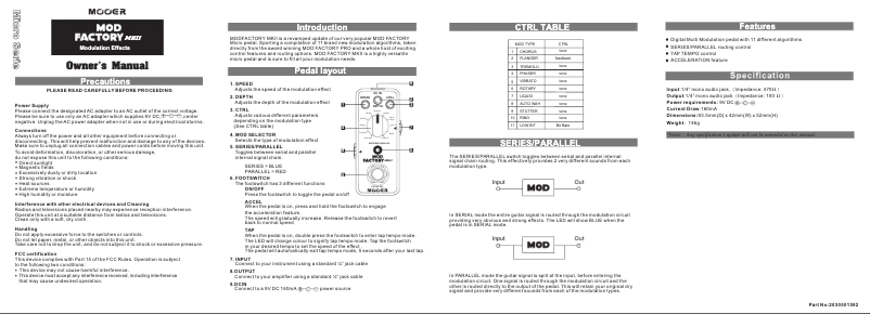 Page n°1 - Manuel utilisateur Mooer Mod Factory MKII