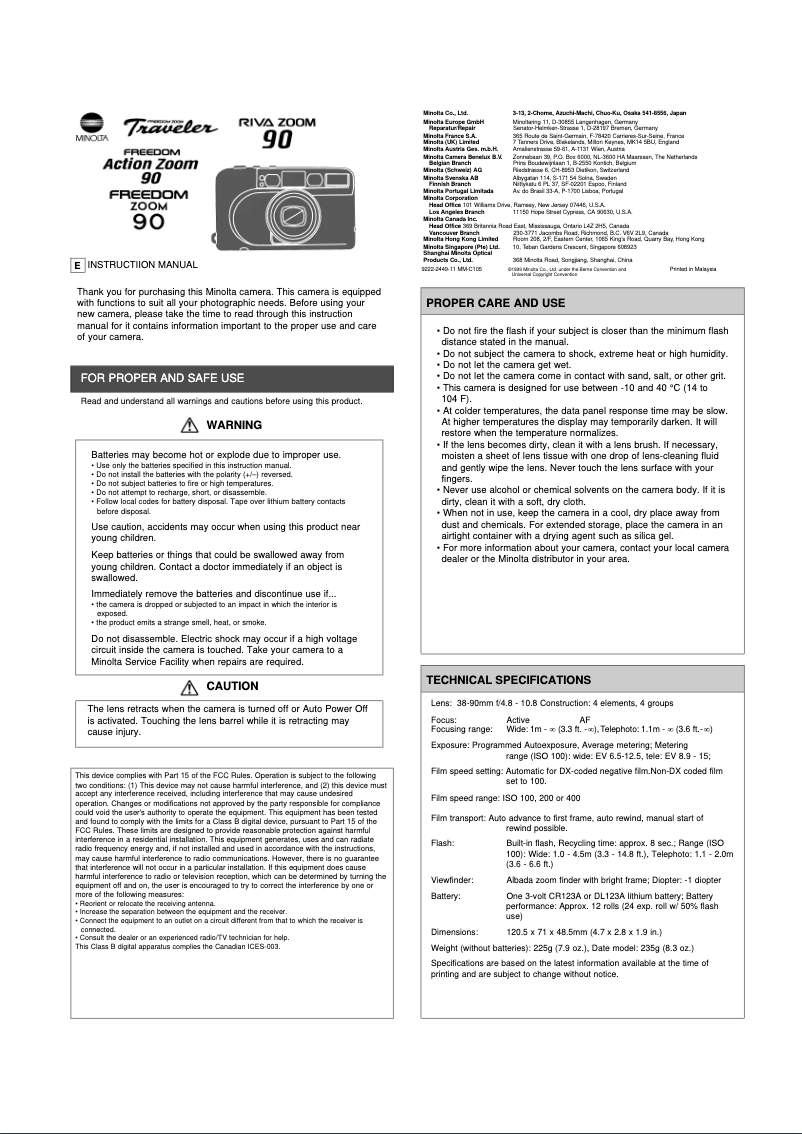 Image de la première page du manuel de l'appareil Freedom Action Zoom 90