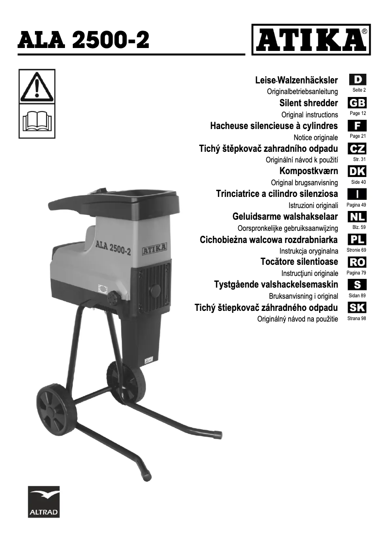 Image de la première page du manuel de l'appareil ALA 2500-2