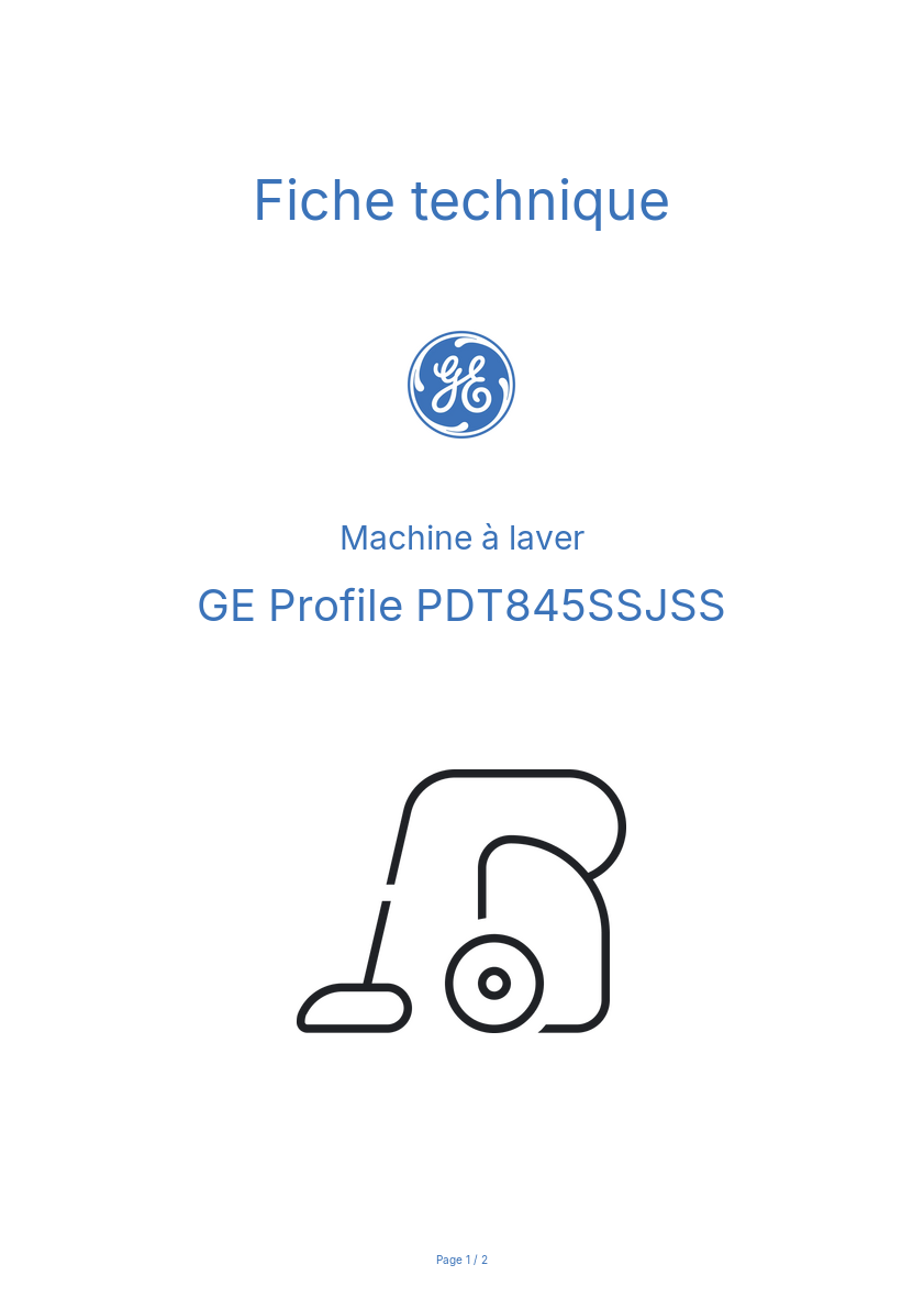 Page n°1 - Fiche technique GE Profile PDT845SSJSS