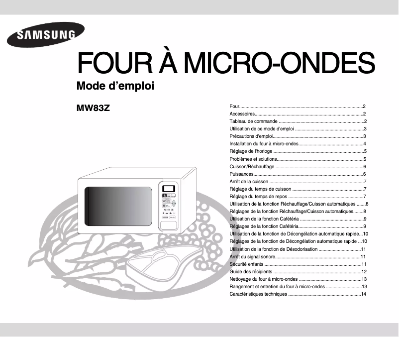 Page 1 de la notice Manuel utilisateur Samsung MW83Z