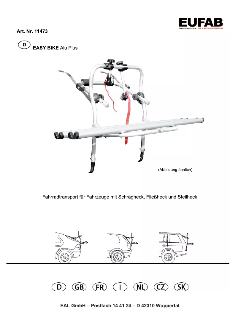 Image de la première page du manuel de l'appareil EASY BIKE Alu Plus