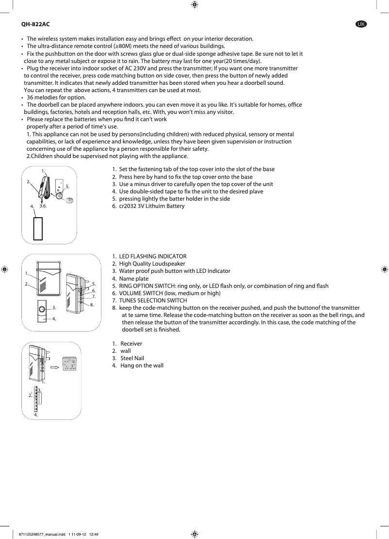 Page 1 de la notice Manuel utilisateur Grundig Wireless Doorbell 2