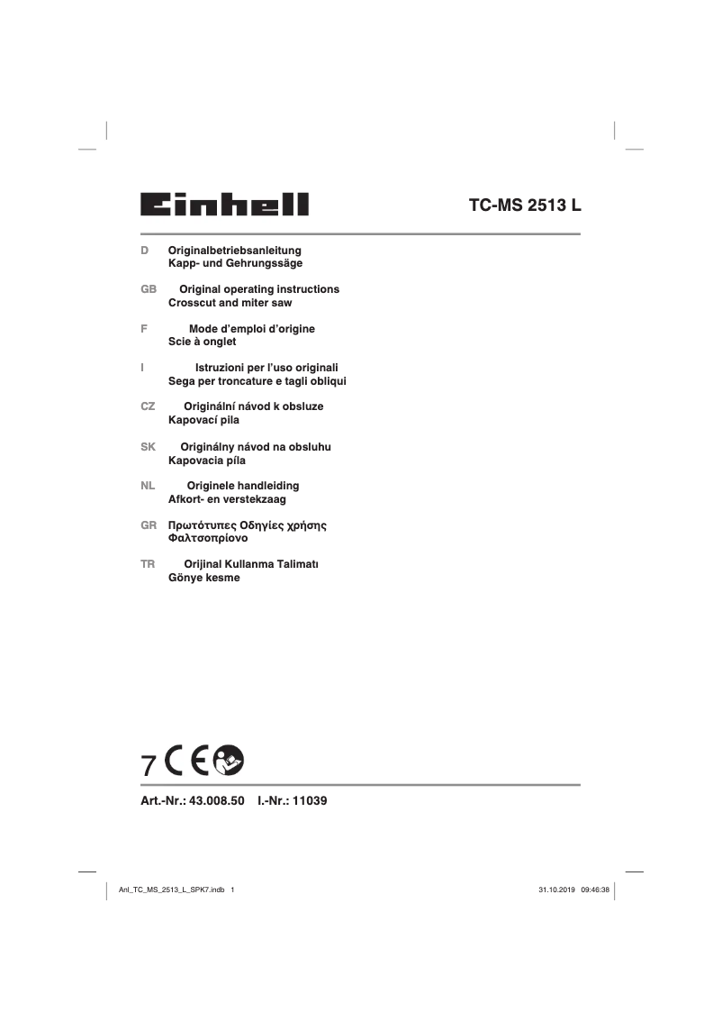 Page n°1 - Manuel utilisateur Einhell TH-MS 2513 L