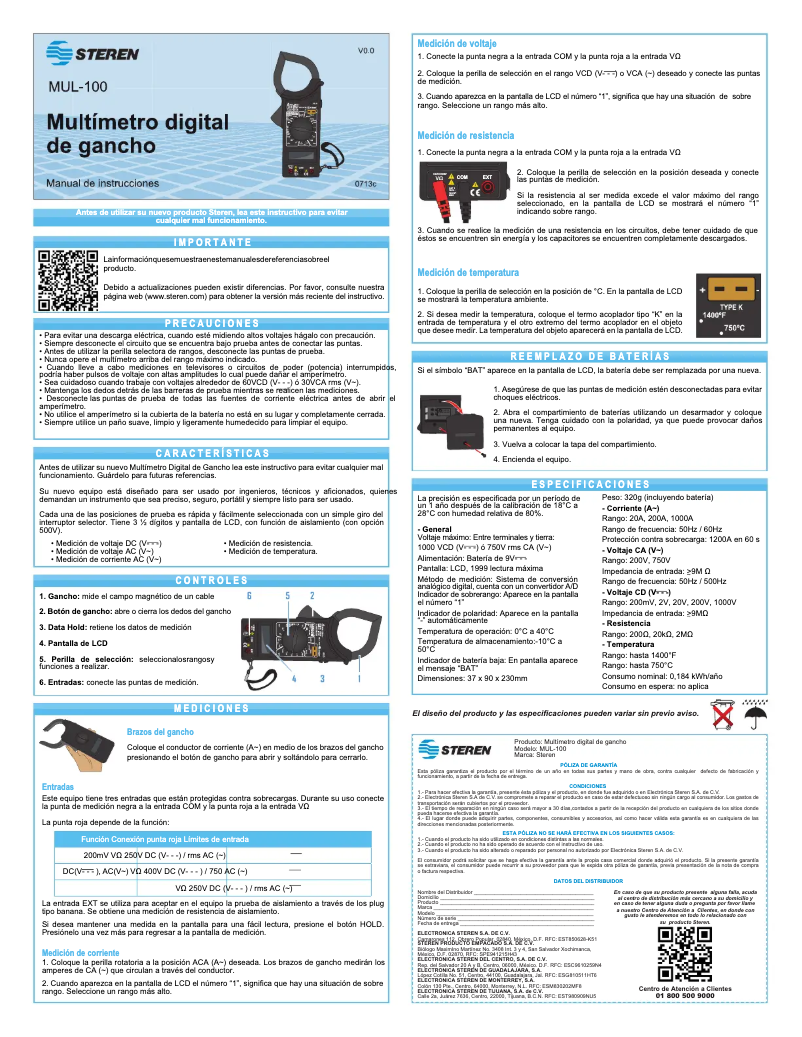 Page 1 de la notice Manuel utilisateur Steren MUL-100