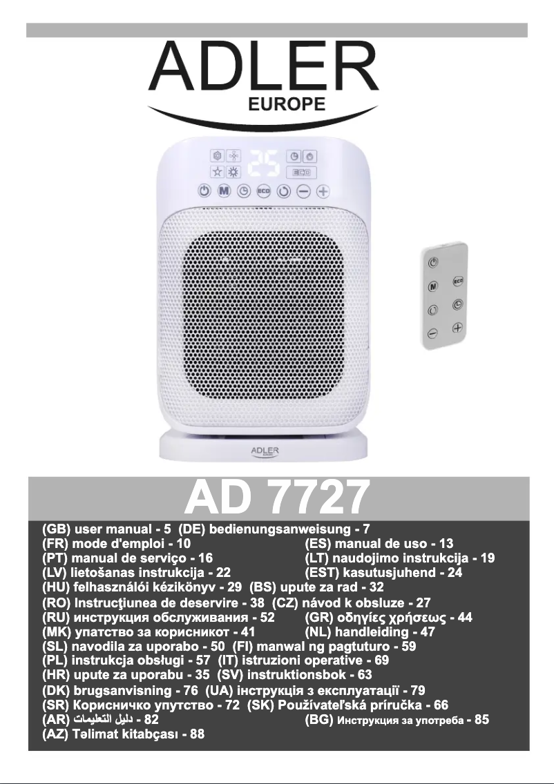 Image de la première page du manuel de l'appareil AD 7727