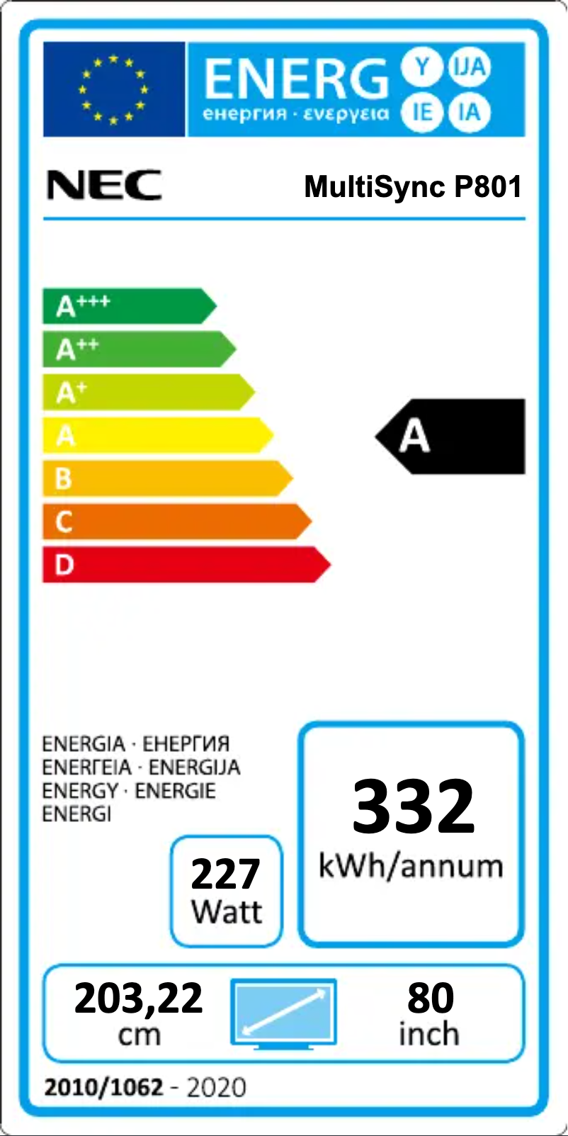 Page 1 de la notice Label énergétique NEC MultiSync P801