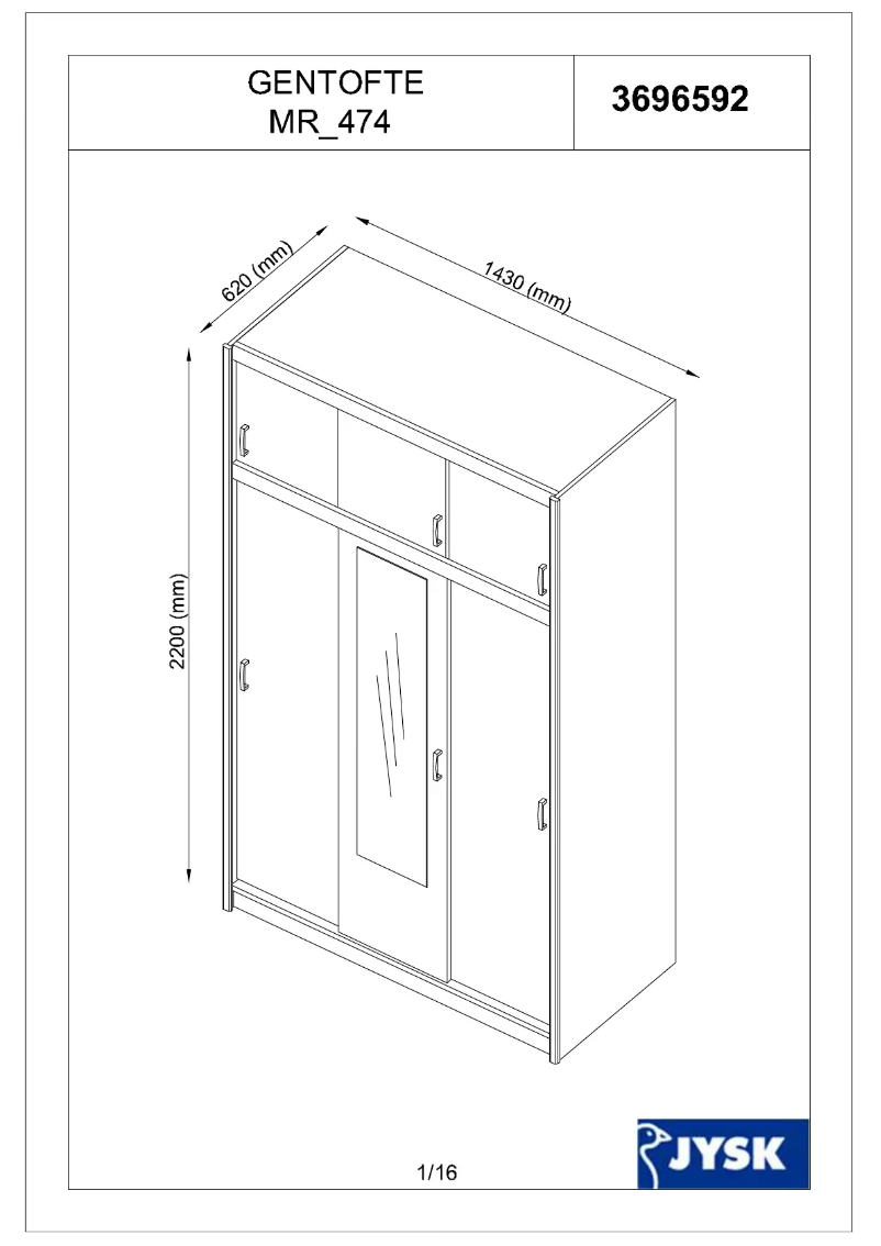 Page n°1 - Manuel utilisateur JYSK Gentofte (143x220x62)