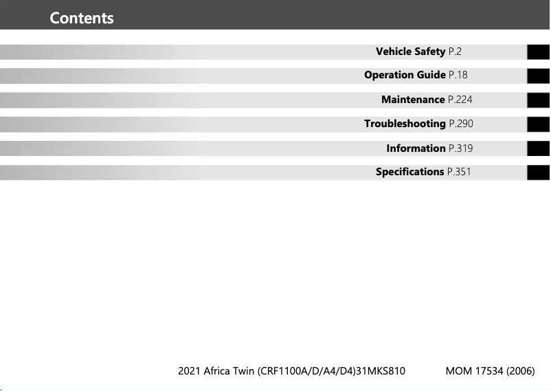 Page 1 de la notice Manuel utilisateur Honda Africa Twin (2021)