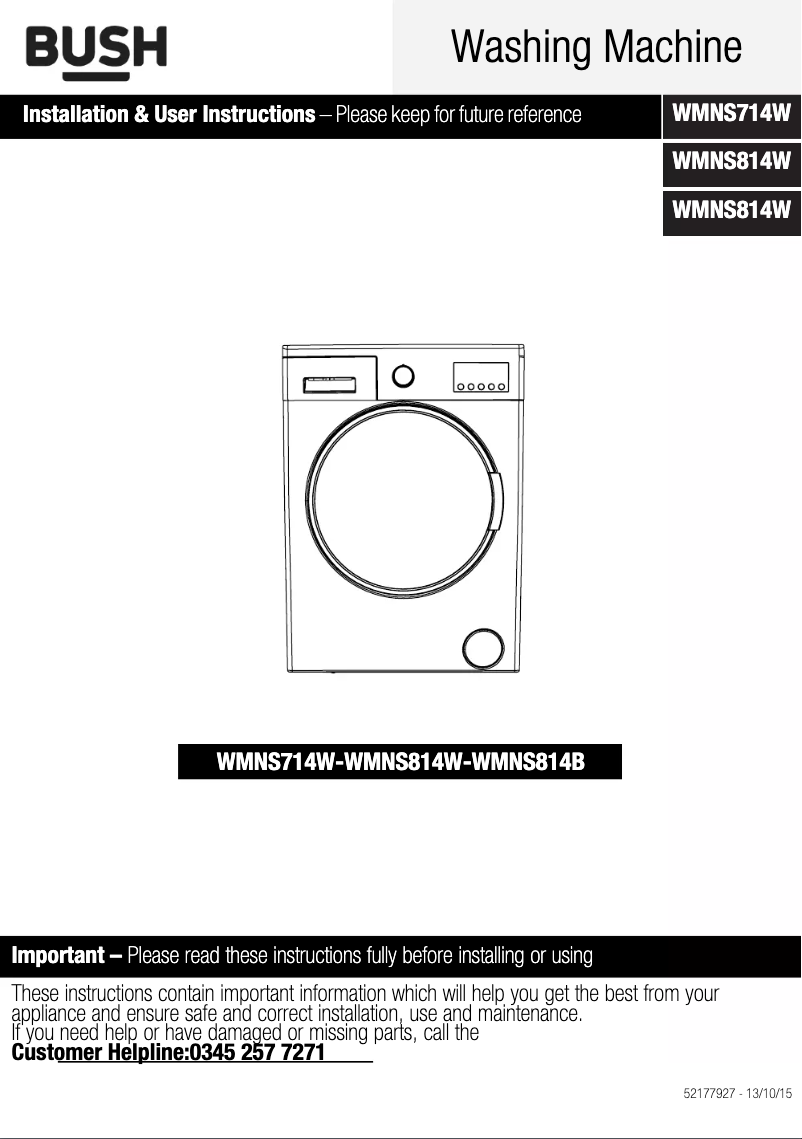 Page 1 de la notice Manuel utilisateur Bush WMNS714W