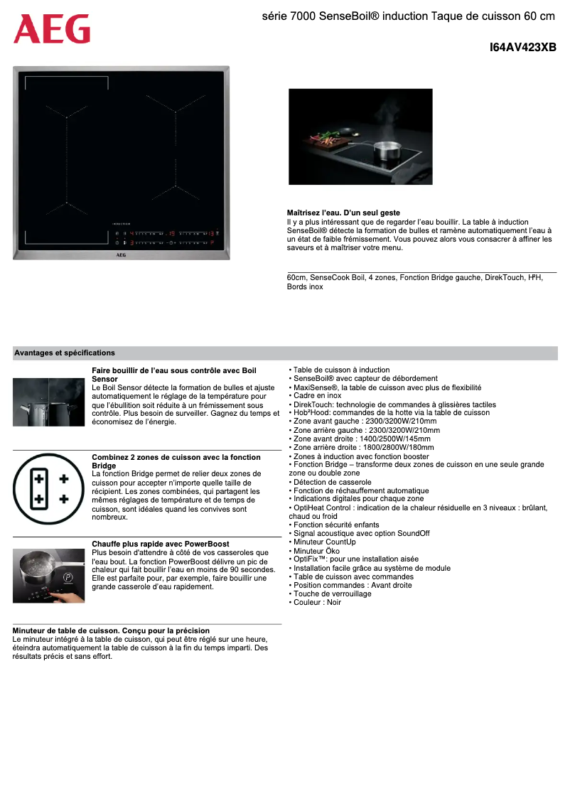 Page 1 de la notice Fiche technique AEG I64AV423XB