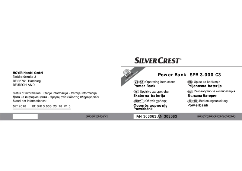 Page n°1 - Manuel utilisateur SilverCrest SPB 3.000 C3