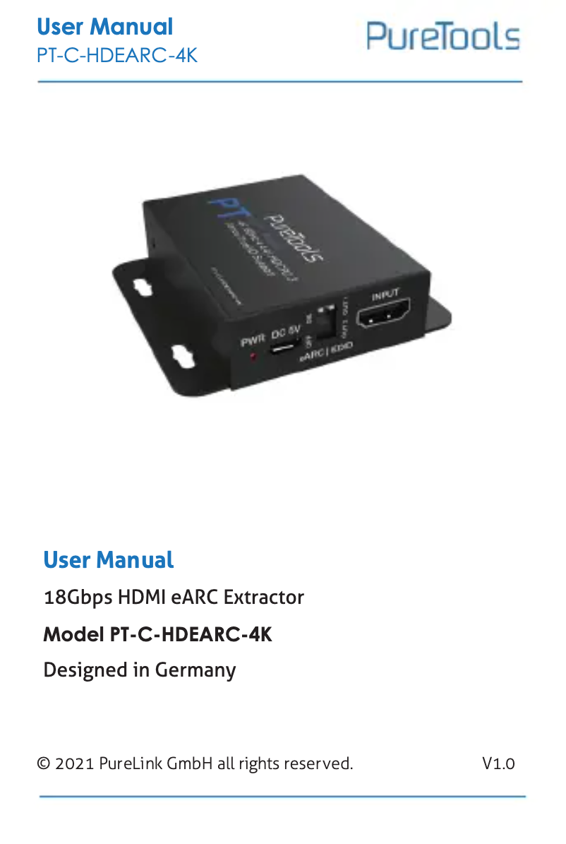 Page n°1 - Manuel utilisateur PureTools PT-C-HDEARC-4K