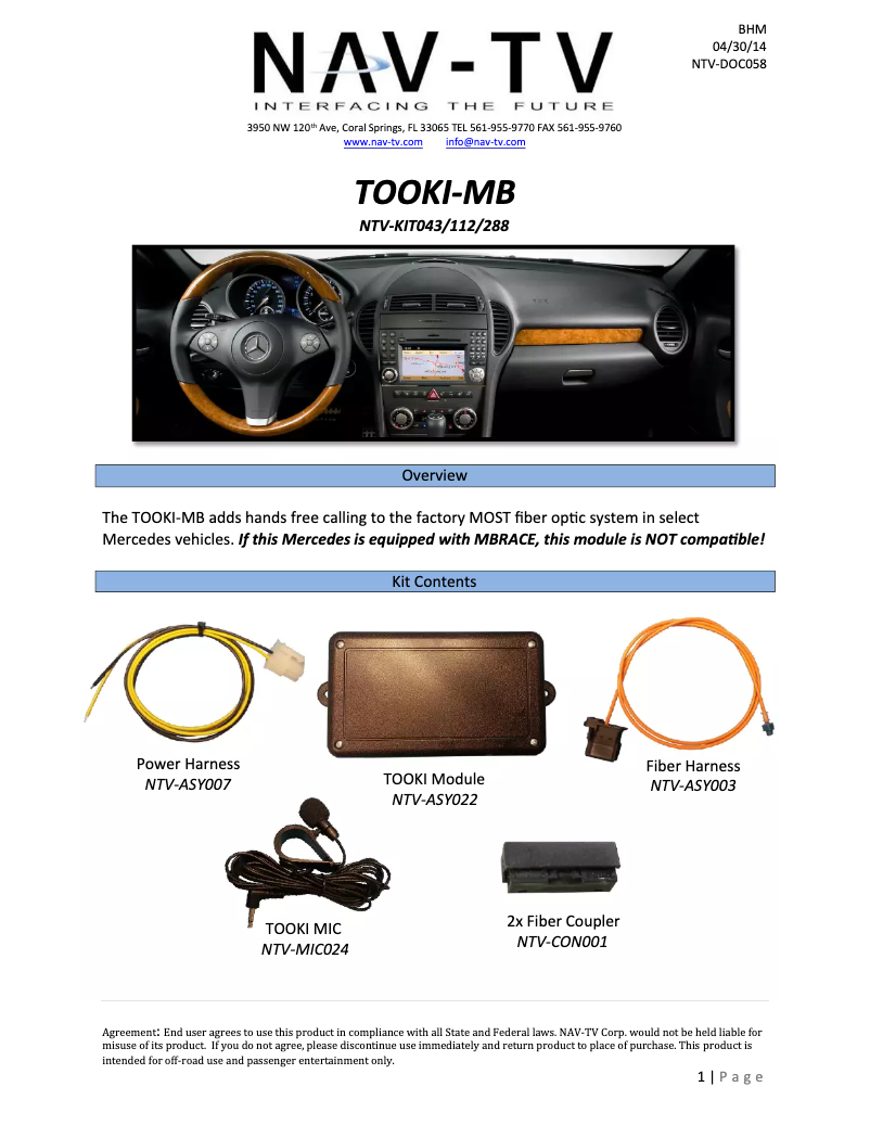 Image de la première page du manuel de l'appareil Tooki Mercedes NTV-KIT112