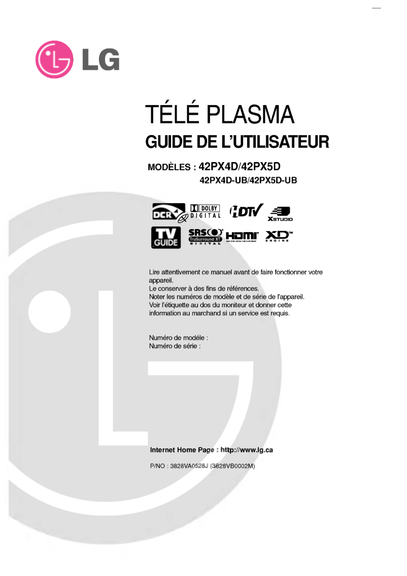 Page 1 de la notice Manuel utilisateur LG 42PX5D