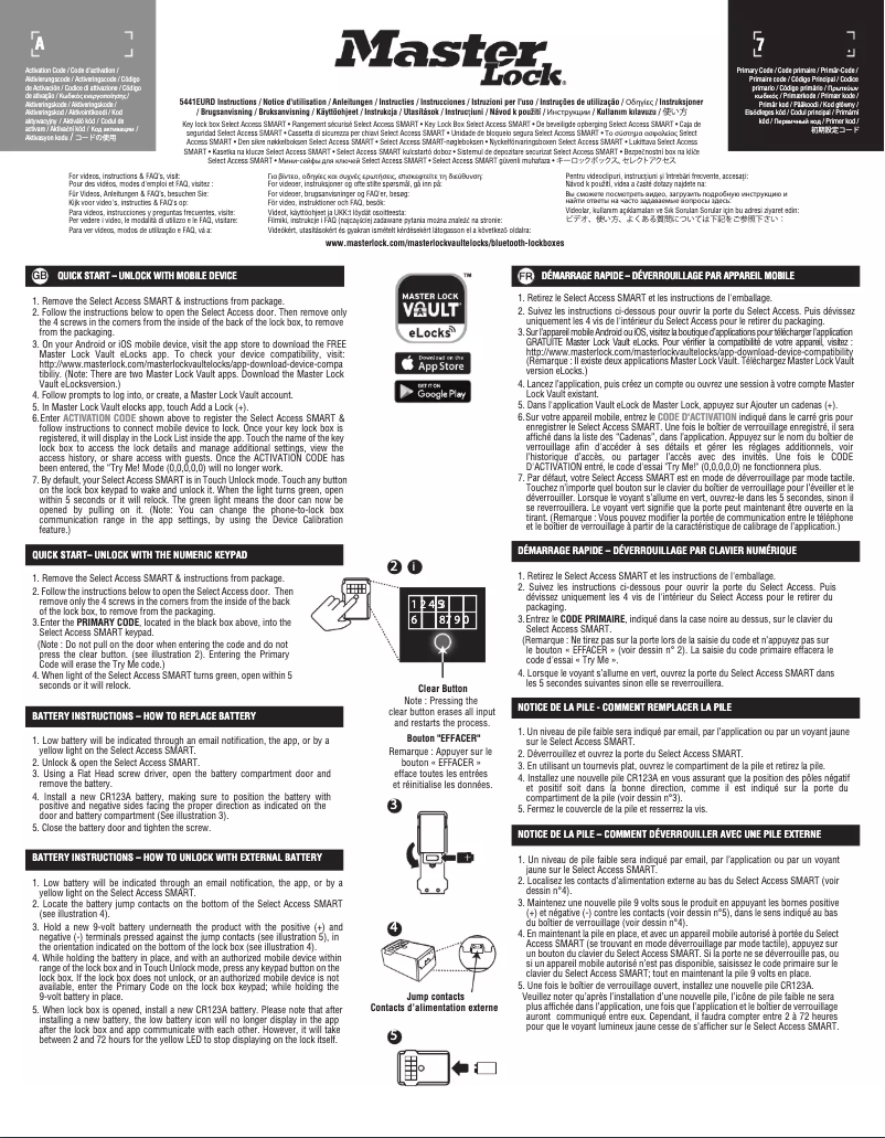 Page n°1 - Manuel utilisateur Master Lock 5441EURD