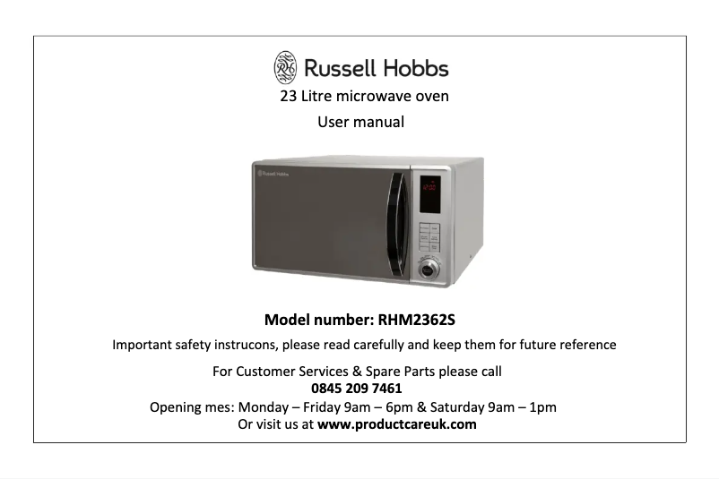 Page n°1 - Manuel utilisateur Russell Hobbs RHM2362S