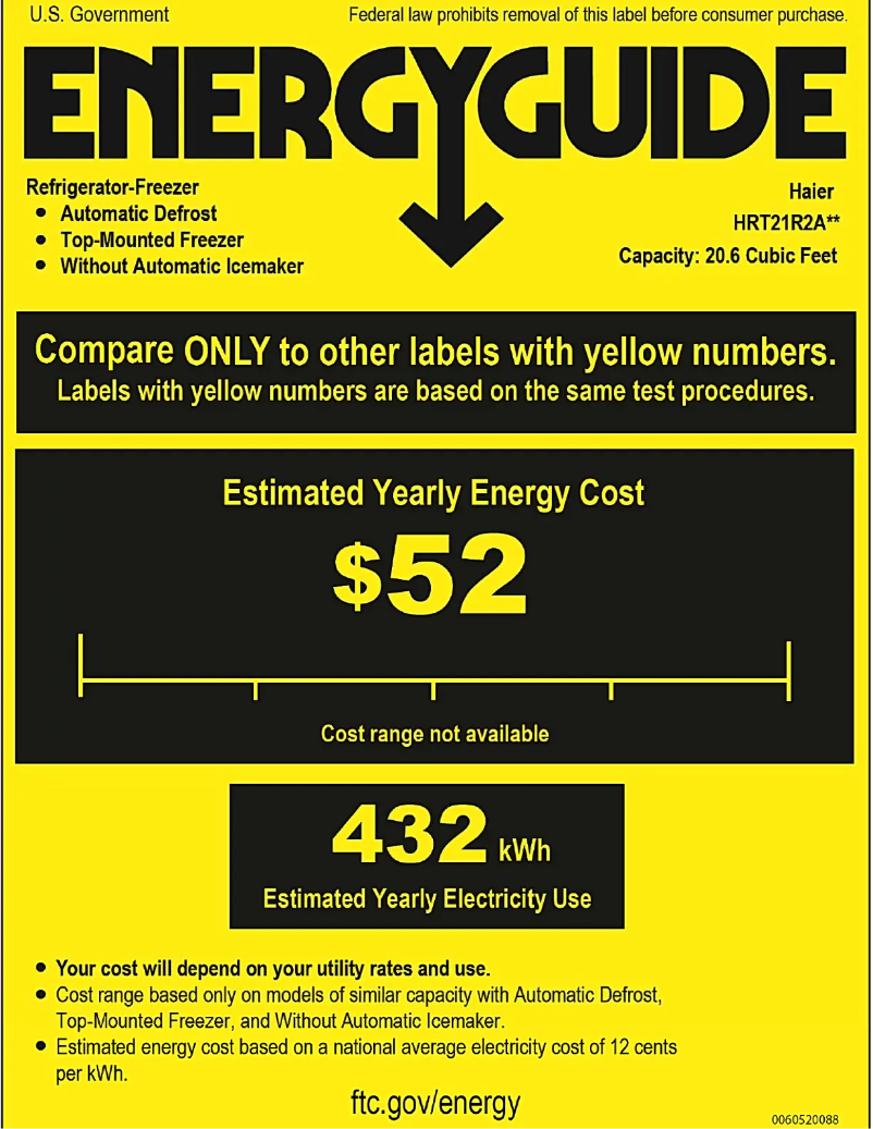 Page 1 de la notice Label énergétique Haier HRT21R2APE