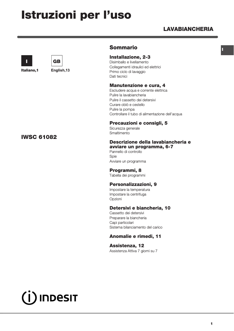 Image de la première page du manuel de l'appareil IWSC 61082 CECO IT.T