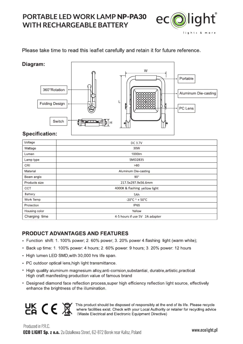 Page 1 de la notice Manuel utilisateur Ecolight EC20011