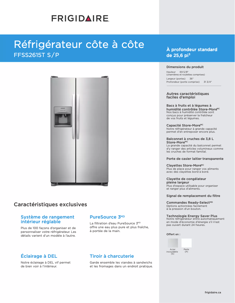 Page n°1 - Fiche technique Frigidaire FFSS2615TE
