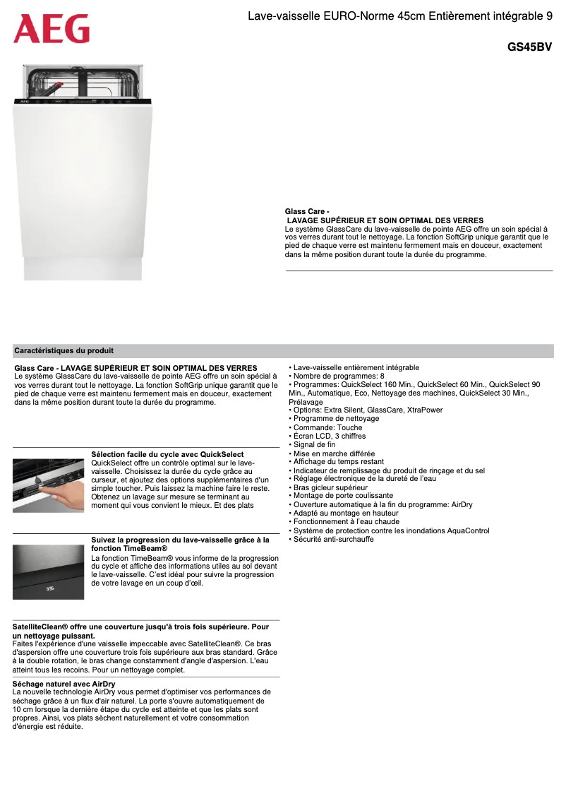 Page 1 de la notice Fiche technique AEG GS45BV