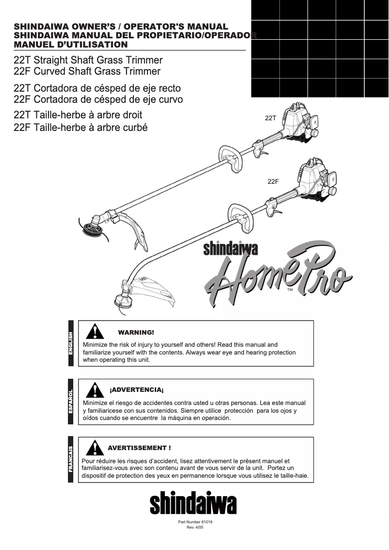 Página 1 del manual Manual de usuario Shindaiwa HomePro 22F